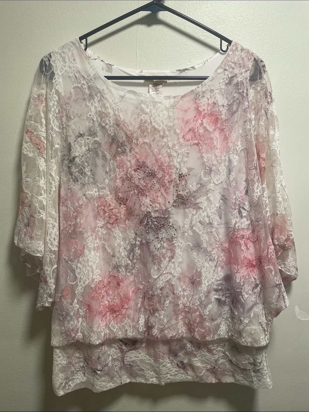 Floral lace and rhinestone top